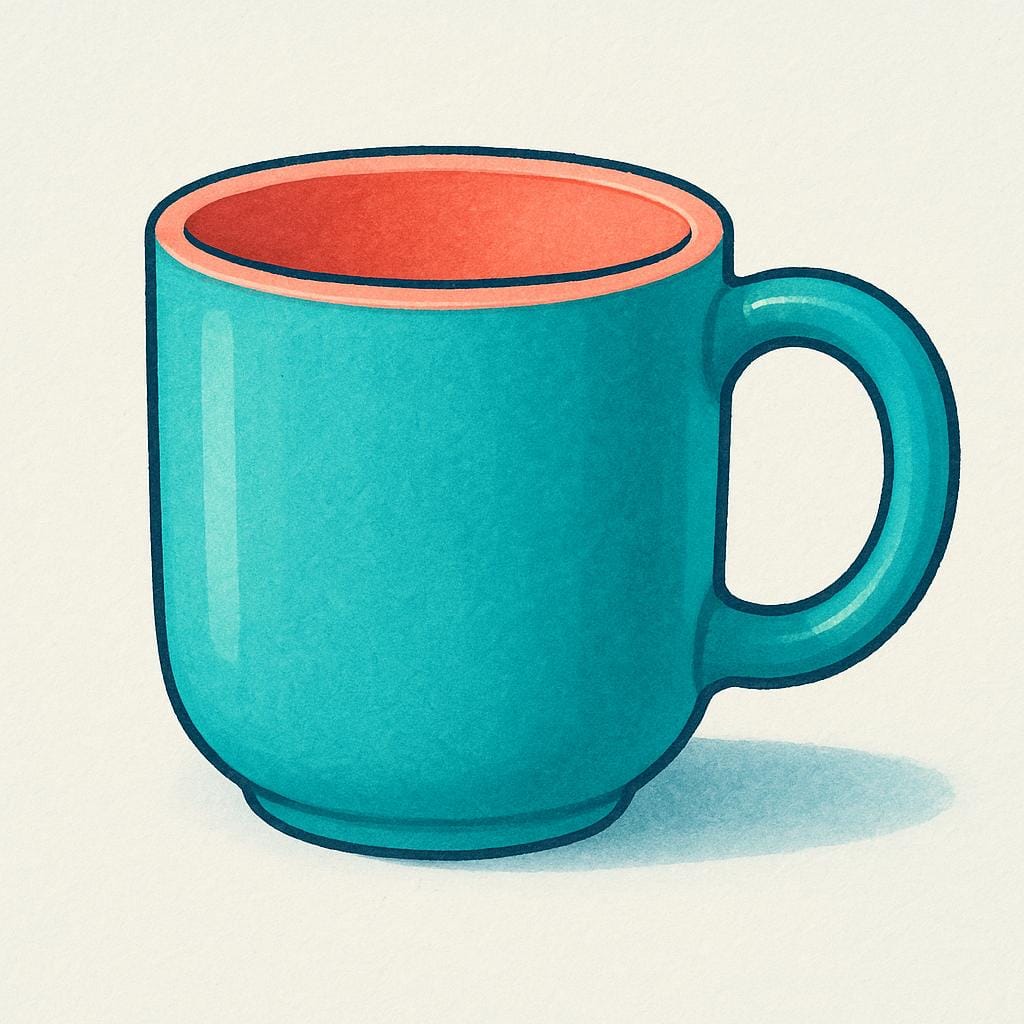 A simple, brightly colored ceramic mug viewed from the side, clearly showing its handle.