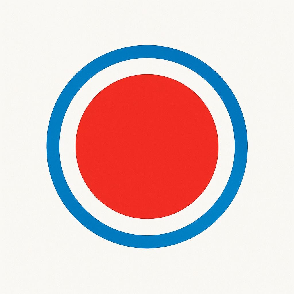 A simple geometric illustration showing a solid red circle perfectly centered and fitting precisely within a thin blue circle outline, demonstrating exactness.