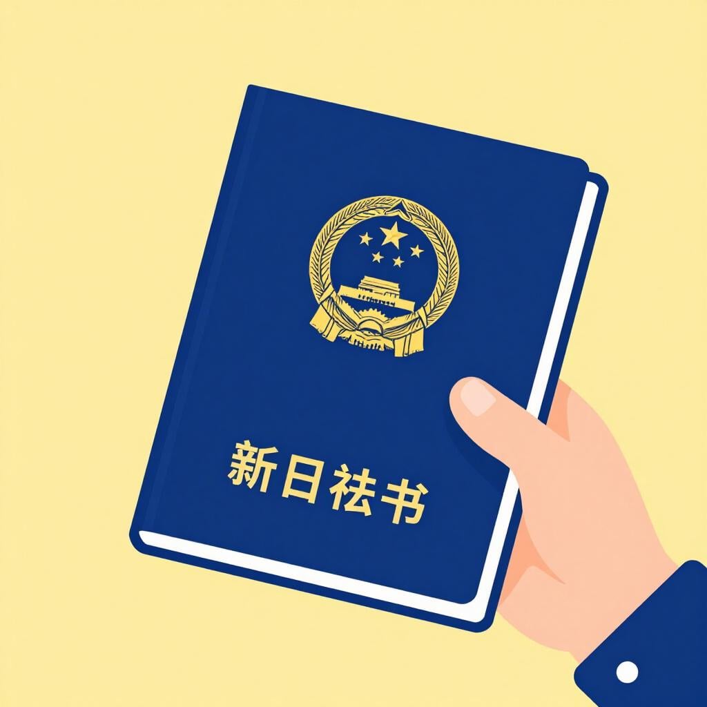 Une main tenant un passeport coloré fraîchement imprimé avec un sceau doré.