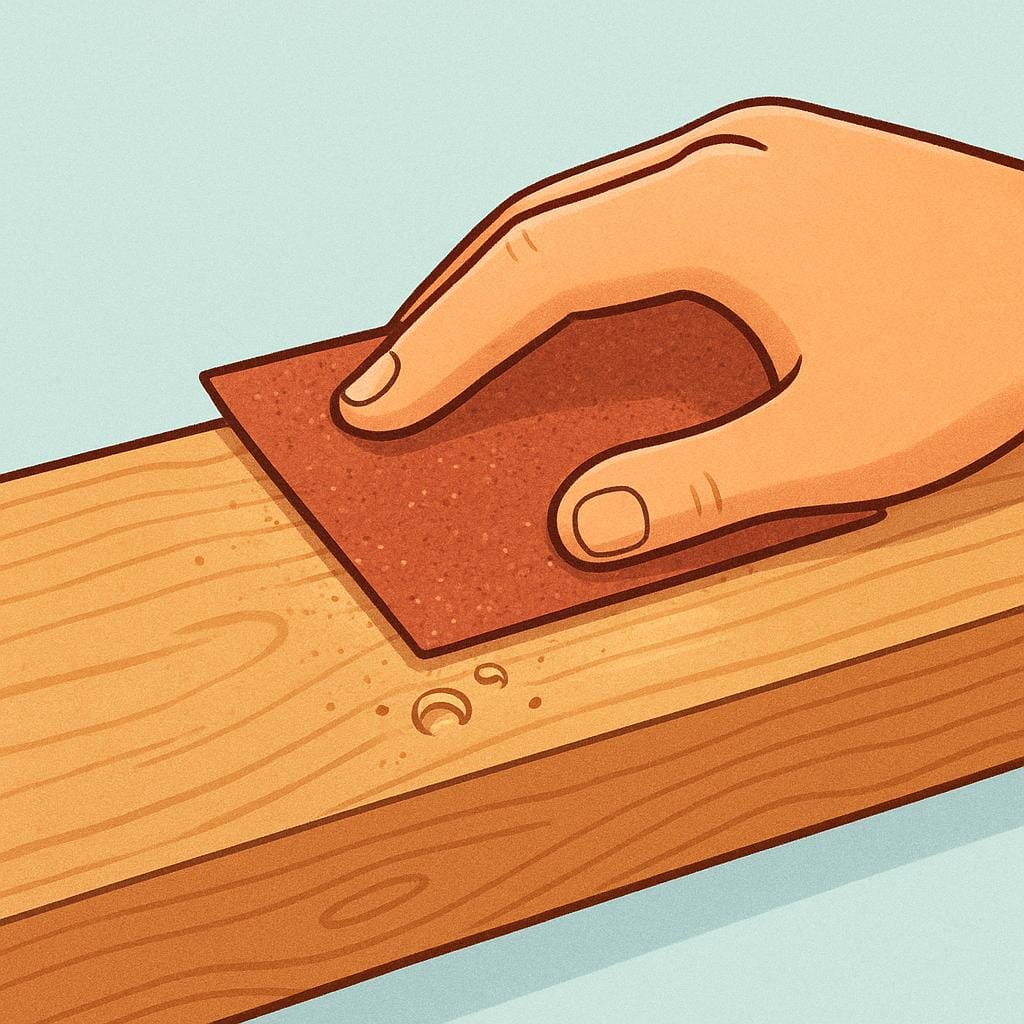 Un'illustrazione che mostra una mano umana che leviga delicatamente un blocco di legno ruvido e opaco per renderlo liscio e lucido, raffigurante il processo di perfezionamento.