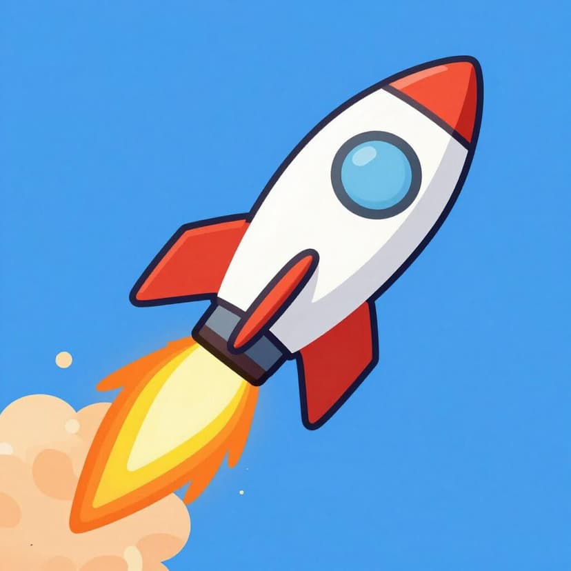 Eine Rakete startet mit einer hellorangen Flamme am unteren Ende.