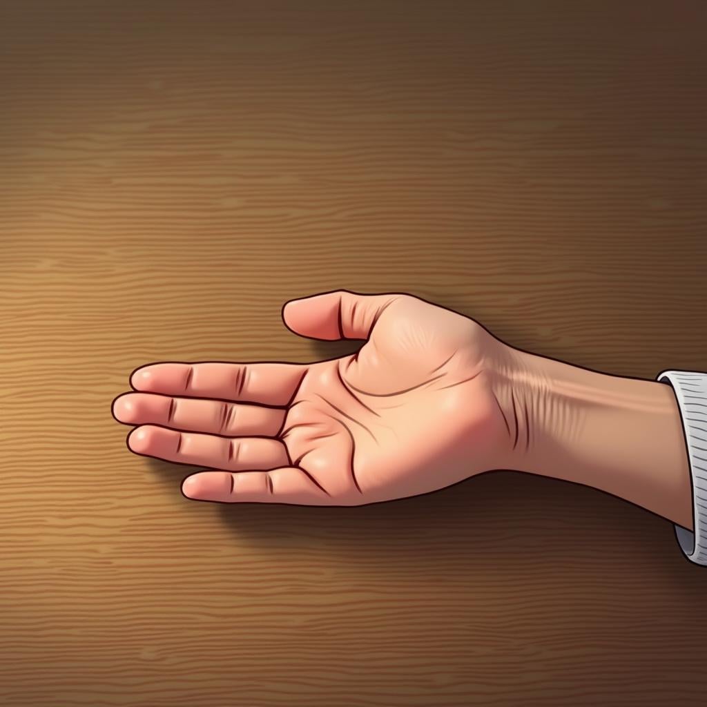 A close-up view of a human hand, open and resting, clearly showing the fingers and palm.