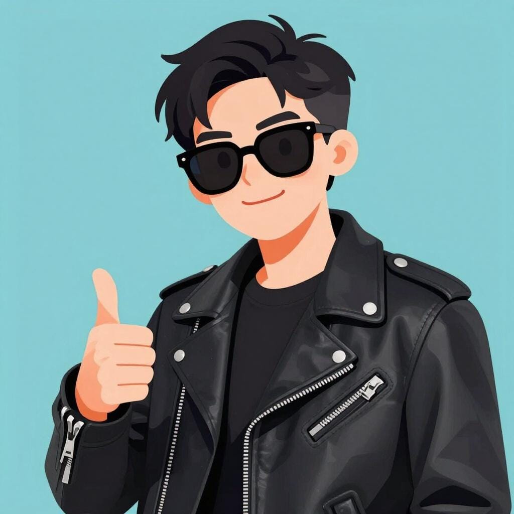 スタイリッシュなサングラスとトレンディなジャケットを着て、自信を持って微笑む人。