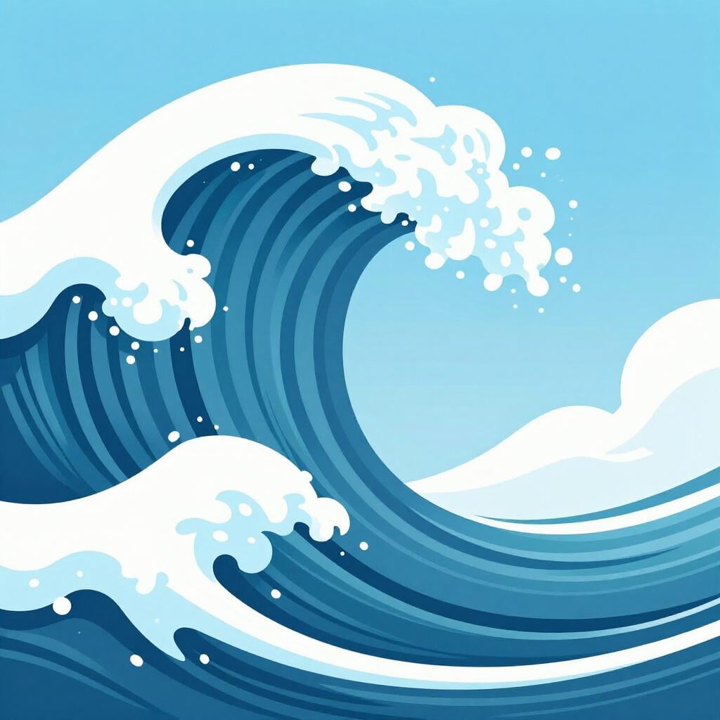 Eine massive, turmhohe Welle, die mit immenser Kraft niederbricht.