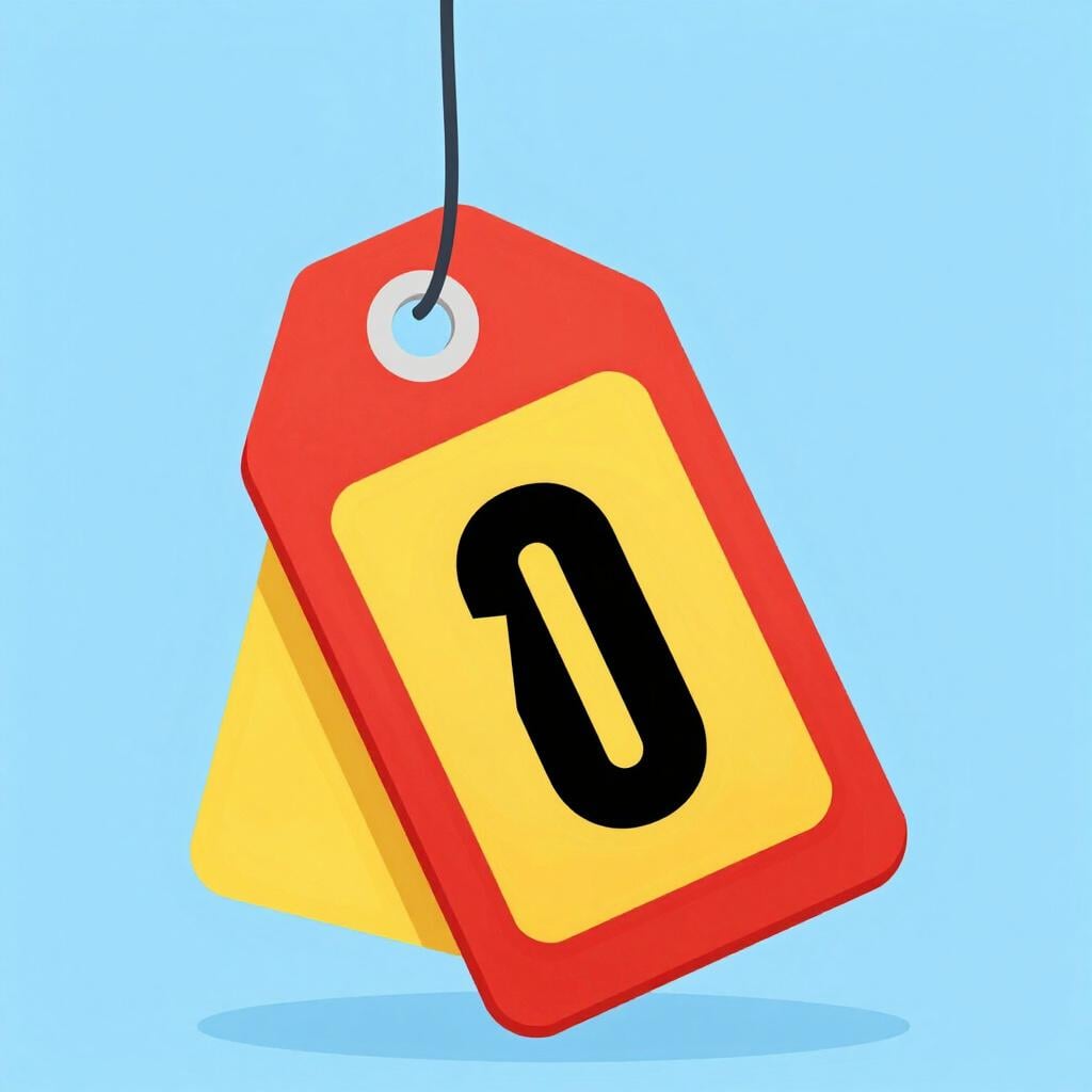 A colorful price tag with a smaller price tag next to it, showing a clear reduction.