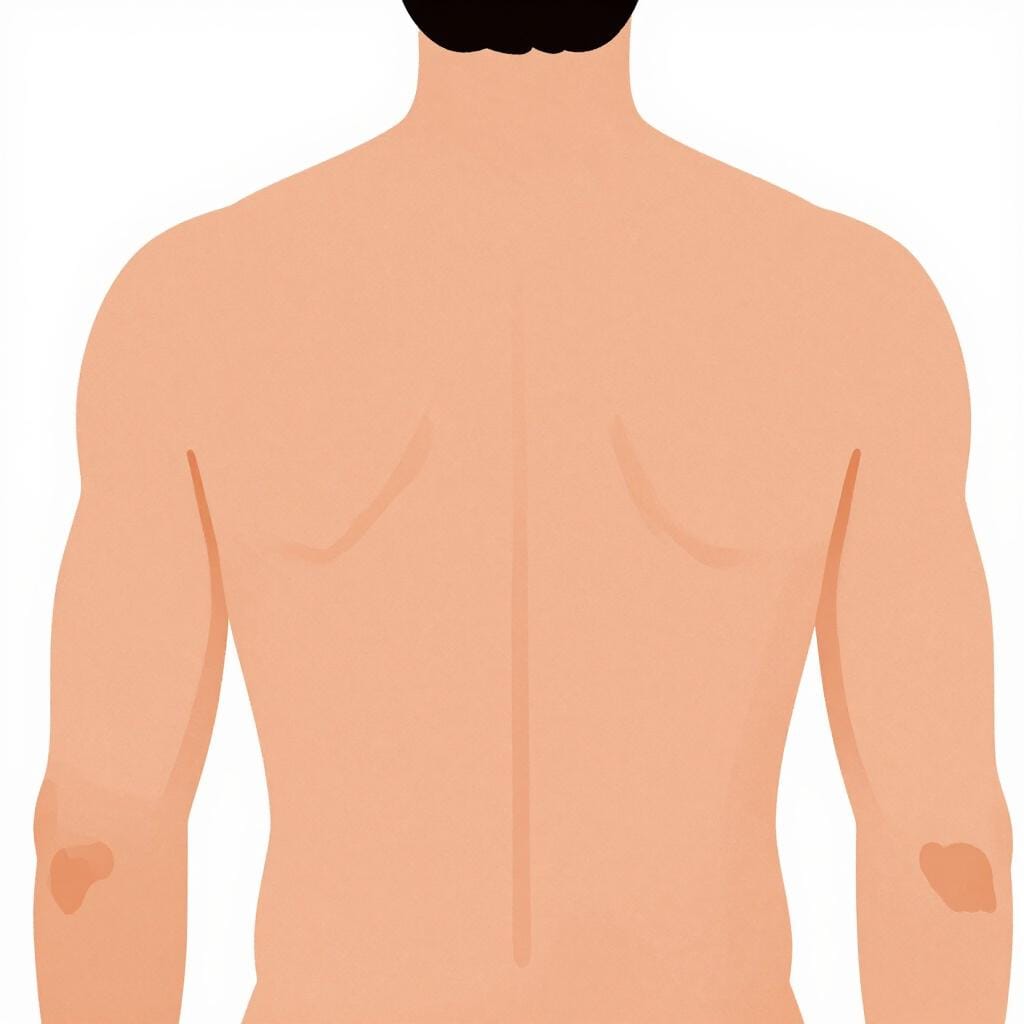 Eine einfache Illustration, die den nackten Rücken einer menschlichen Figur zeigt, wobei der Bereich von den Schultern bis zur Taille hervorgehoben wird.