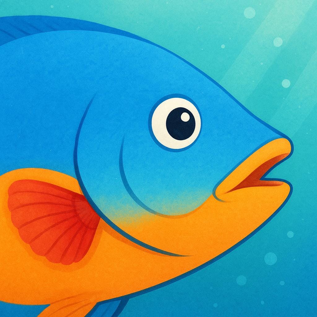 A close-up profile view of a vibrant orange fish head underwater, clearly showing the red, feathery gills visible beneath the gill cover.