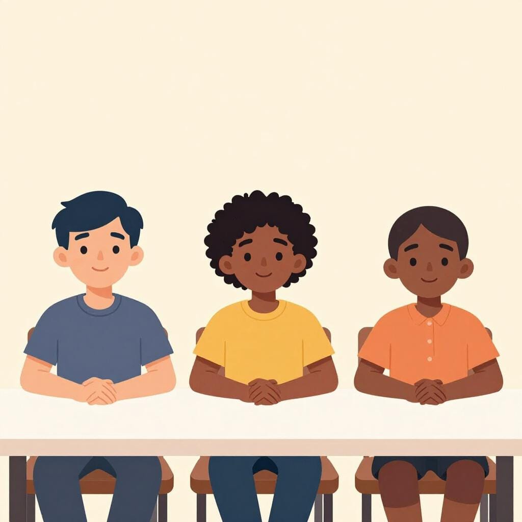 Three people sitting behind a long table, acting as a panel of judges.