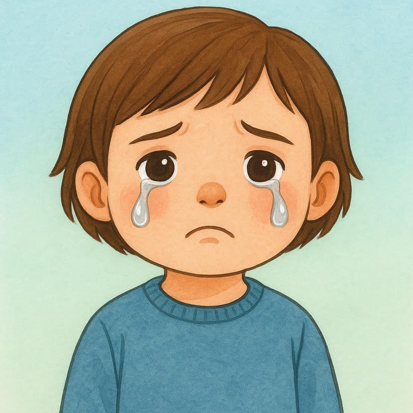 눈물을 흘리며 울고 있는 어린 아이의 모습.