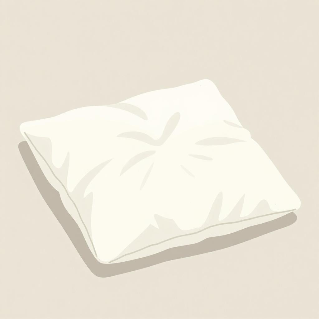 A fluffy, white pillow resting on a bed.