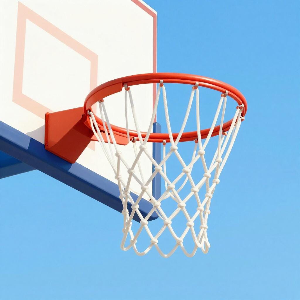 Een basketbalring met een rode rand en een wit net bevestigd aan een backboard.