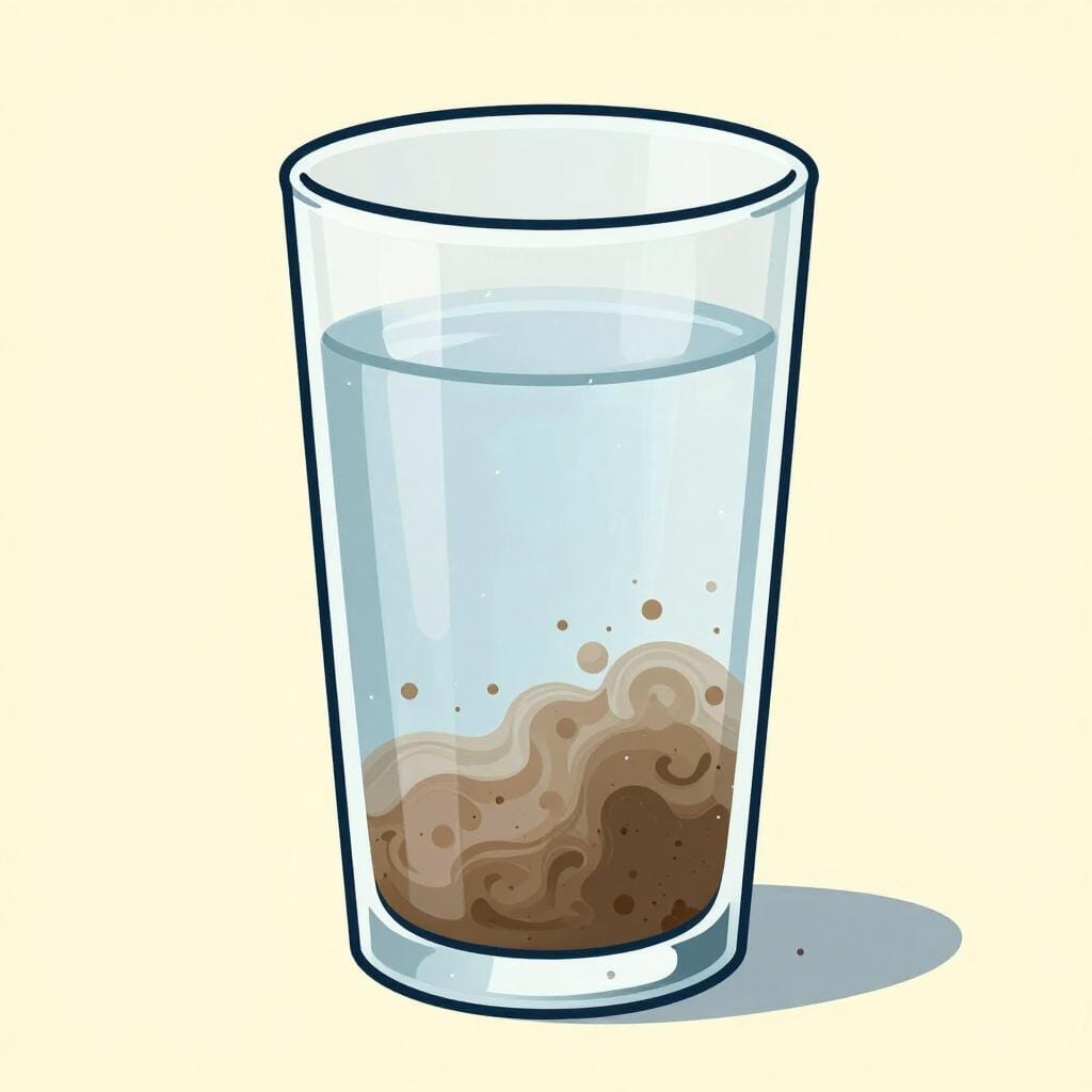 Un verre rempli d'un liquide brun trouble et tourbillonnant où l'on ne voit pas à travers.