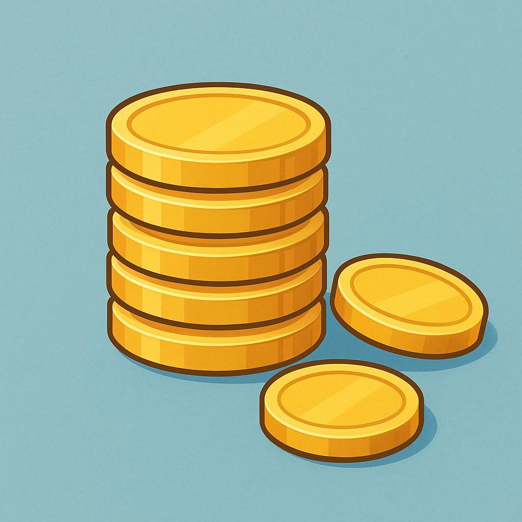 A small, neat stack of shiny, generic gold coins, representing monetary units.
