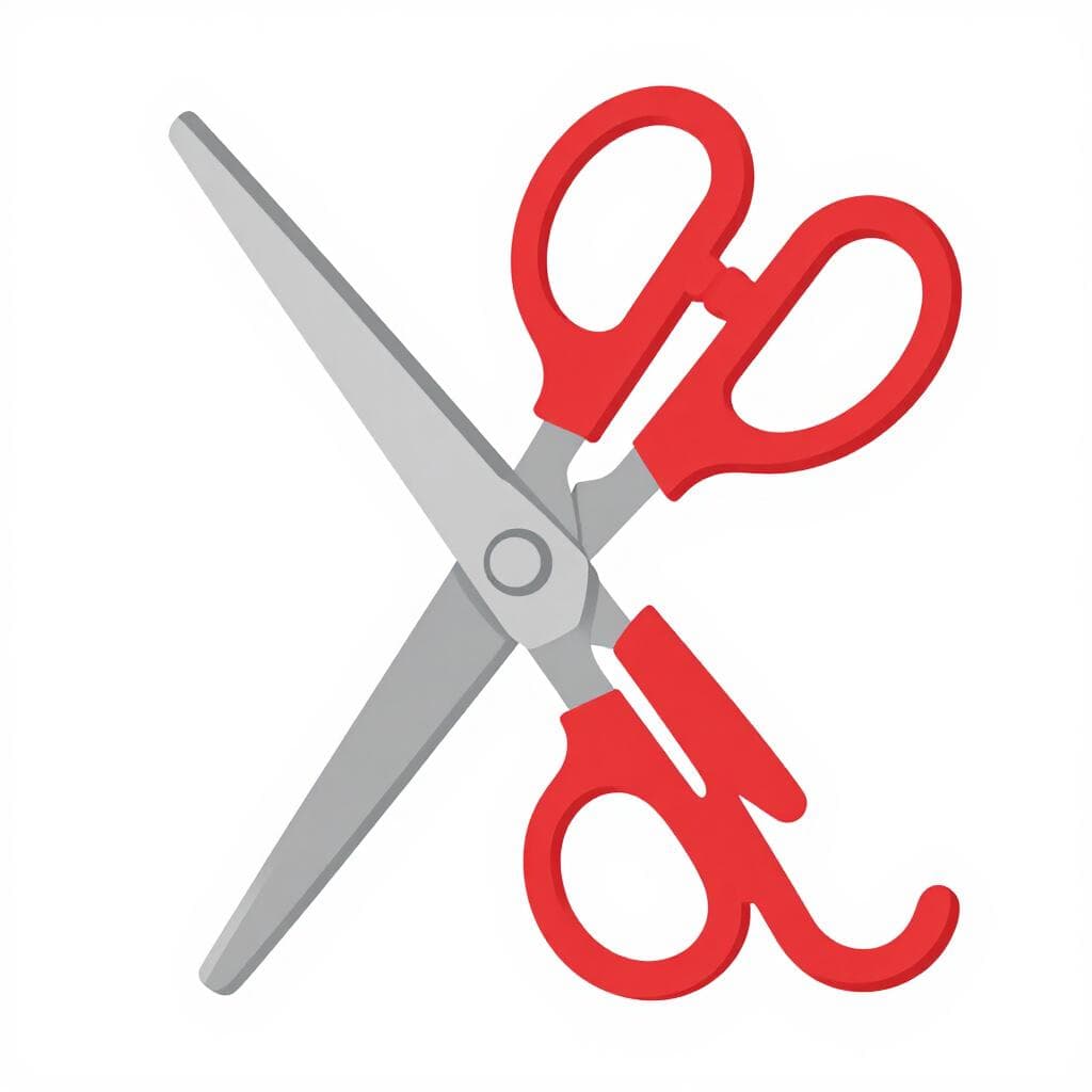 A pair of shiny metal scissors with bright red handles sitting on a clean surface.