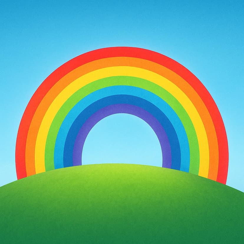 A vibrant rainbow arching over a green hill, symbolizing an event happening.