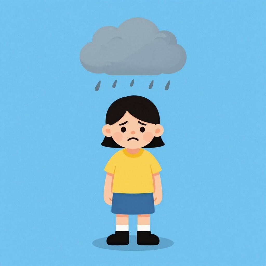 A person standing under a small personal rain cloud while everyone else is in the sun, looking miserable.