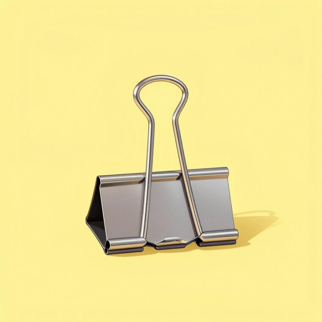 Eine große, silberne Metallklammer zum Zusammenhalten von Papieren.