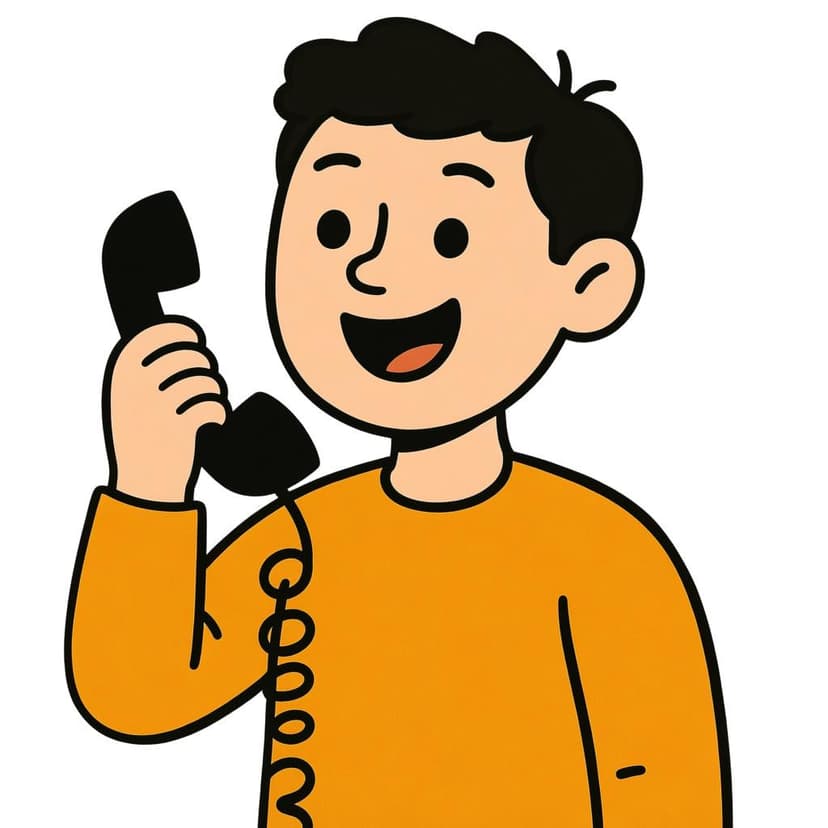 A cartoon figure of a person holding a simple phone receiver to their ear, indicating the act of calling someone.