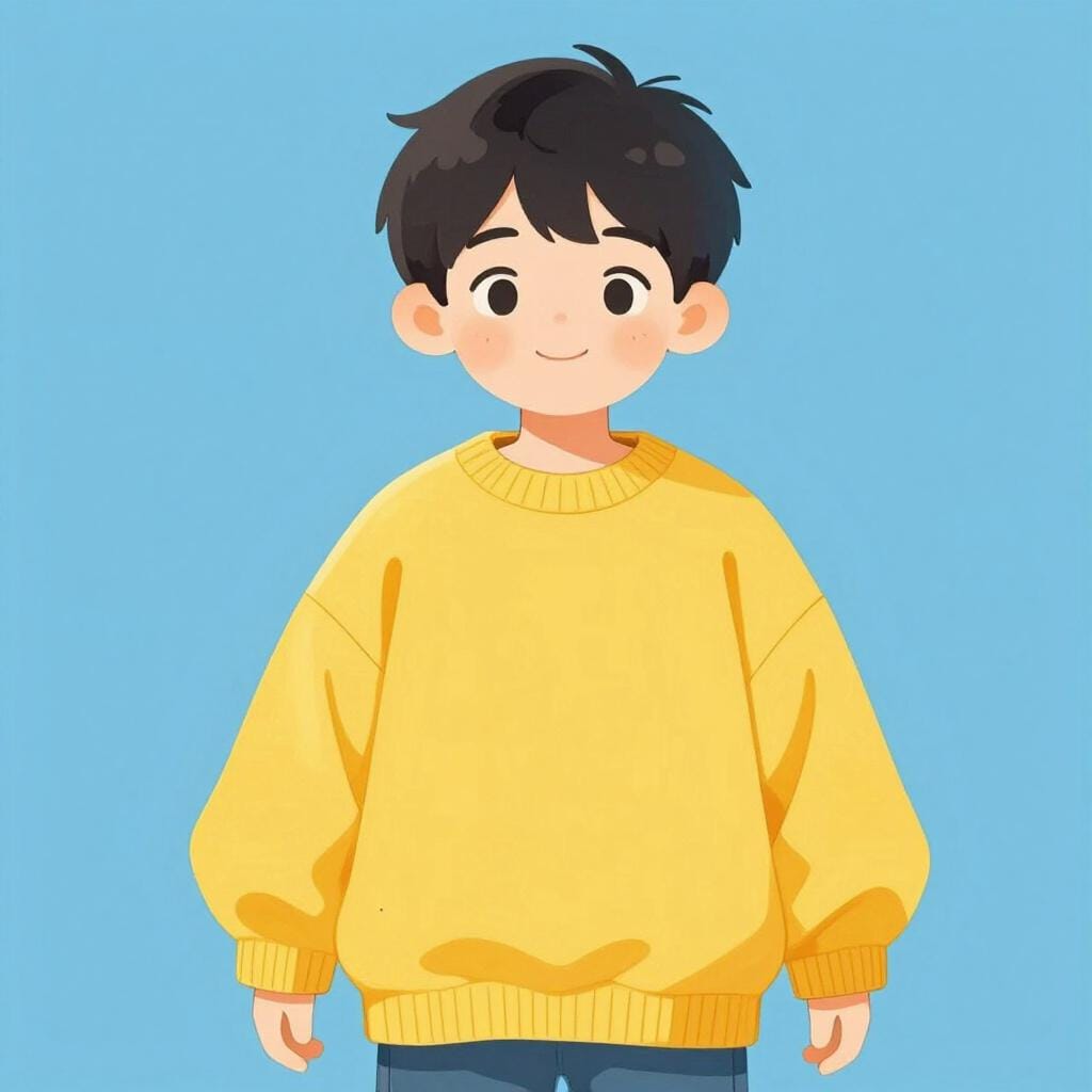 Un jeune enfant portant un pull trop grand et ample qui est beaucoup trop grand pour lui.