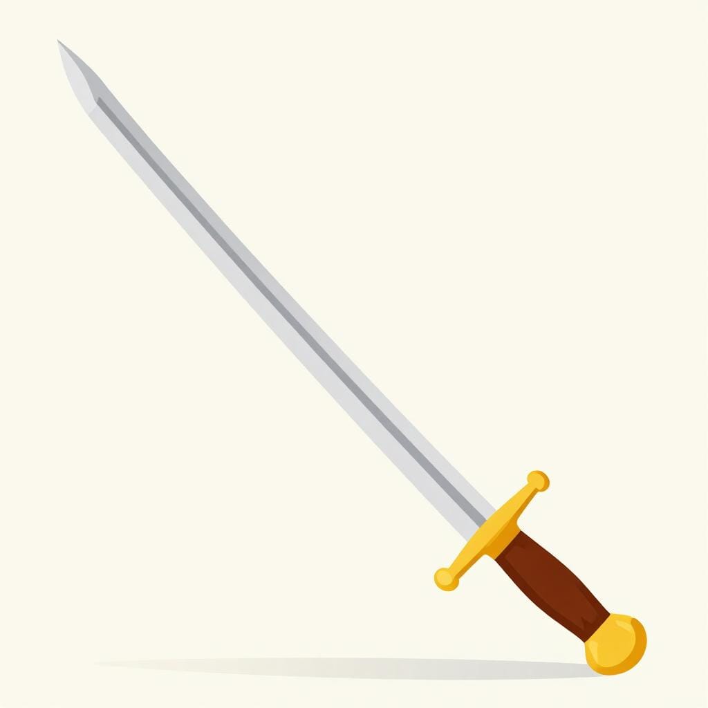 A curved cavalry sword with a metallic blade and a golden hilt resting on a wooden surface.