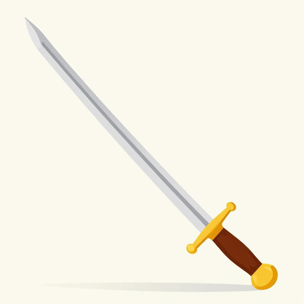 A curved cavalry sword with a metallic blade and a golden hilt resting on a wooden surface.