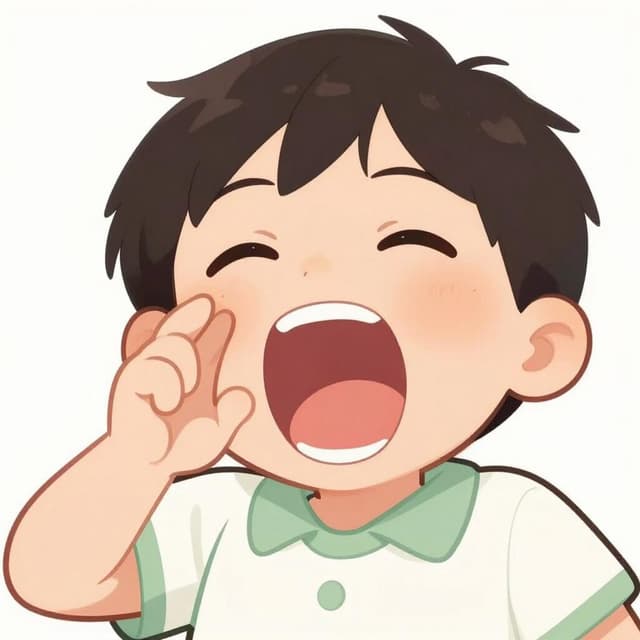 A child with their mouth wide open in a high-pitched shout.