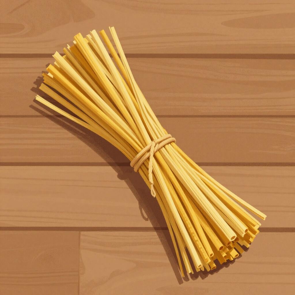 A neat bundle of golden dried grain stalks tied together.