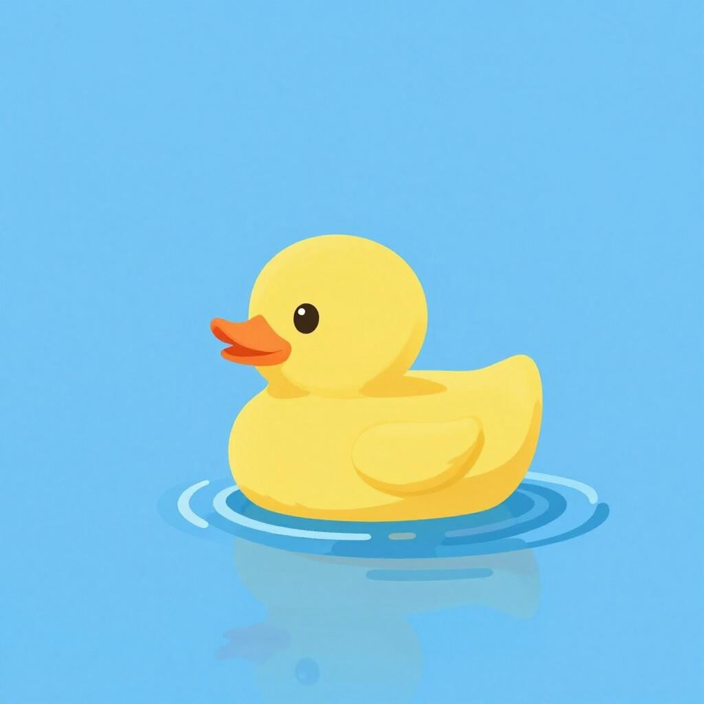 A bright yellow rubber duck floating on calm blue water.