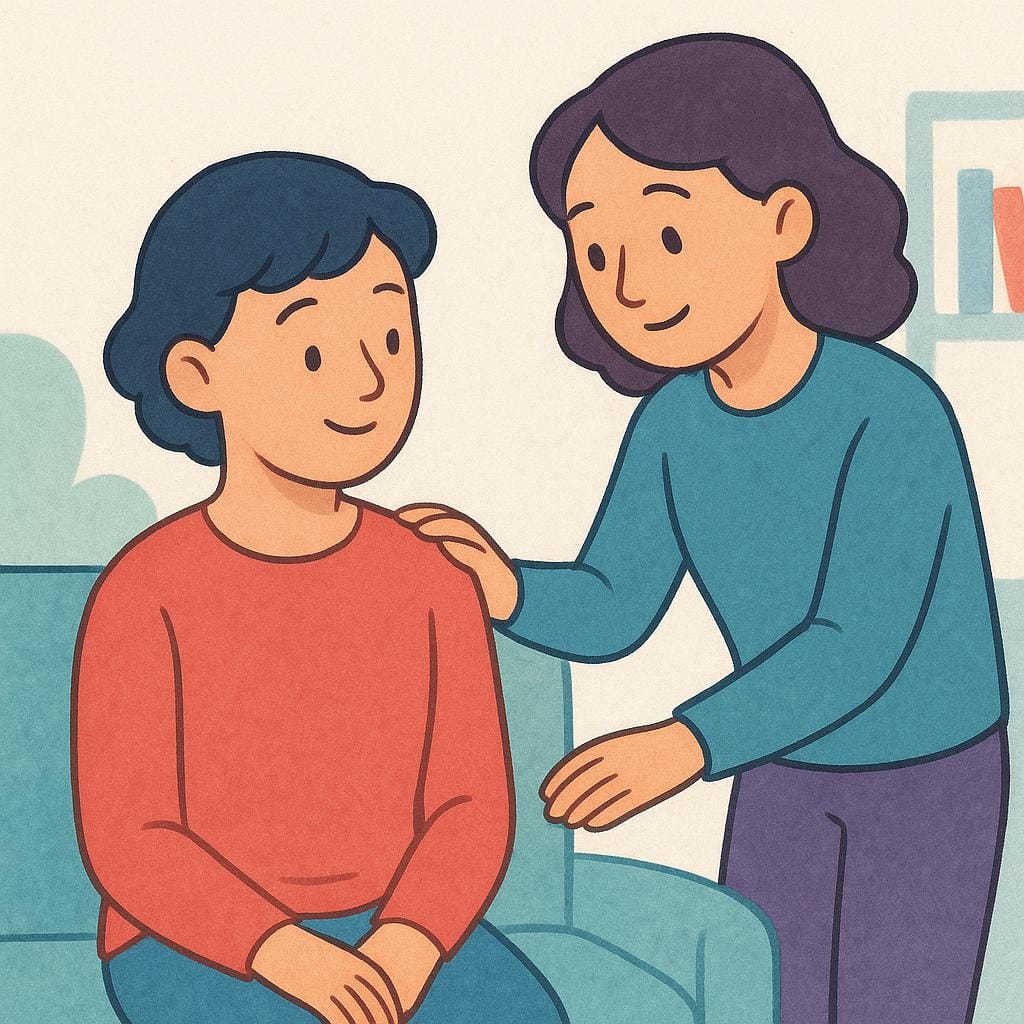 Uma pessoa educada toca gentilmente no ombro de uma pessoa distraída e desatenta para chamar sua atenção em um ambiente público.