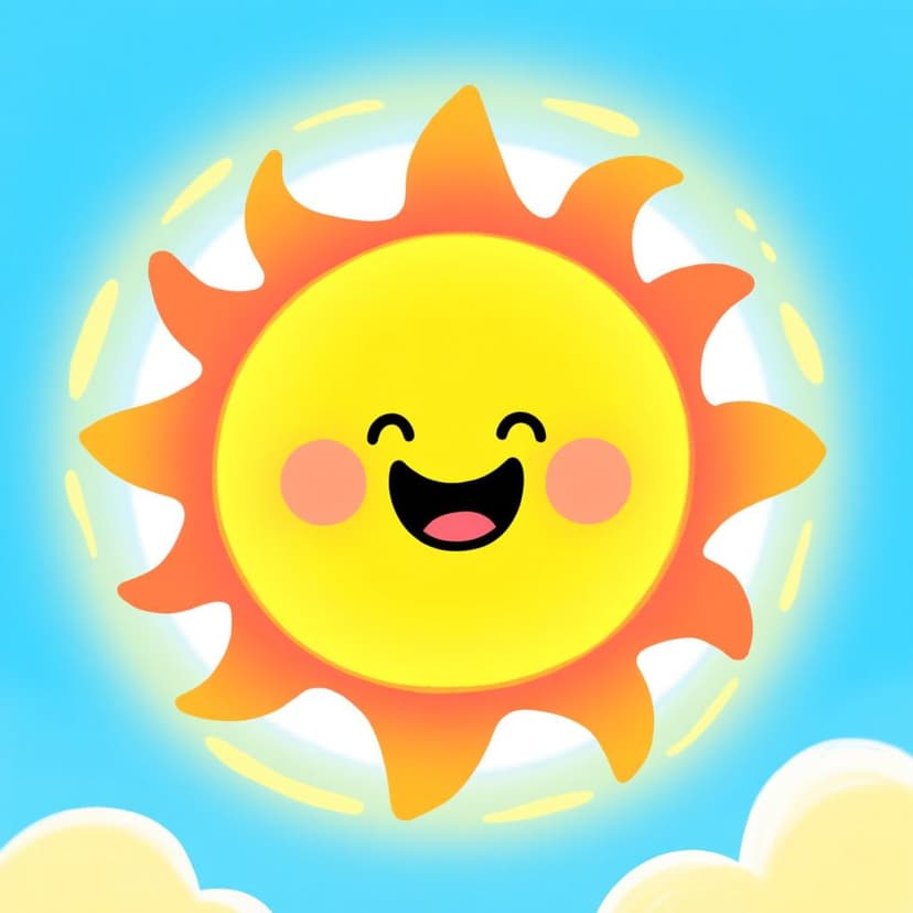 A vibrant, smiling cartoon sun radiating warmth and happiness, symbolizing a state of well-being.