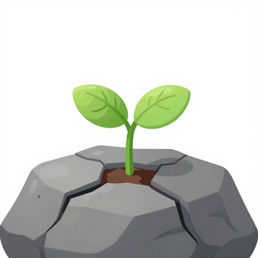 A small green sprout growing out of a crack in a stone.