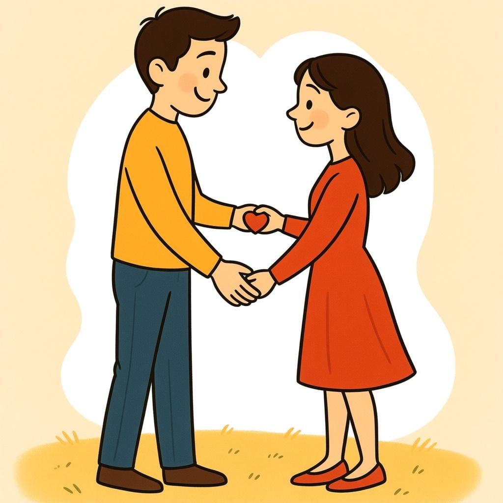 A man and woman smiling affectionately at each other, standing very close together.