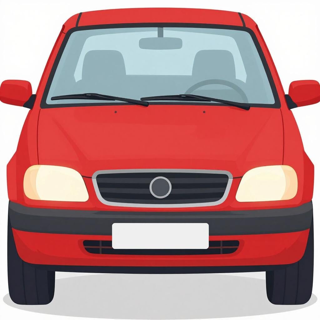 A bright red car with its front headlights and grill highlighted, showing the front position.