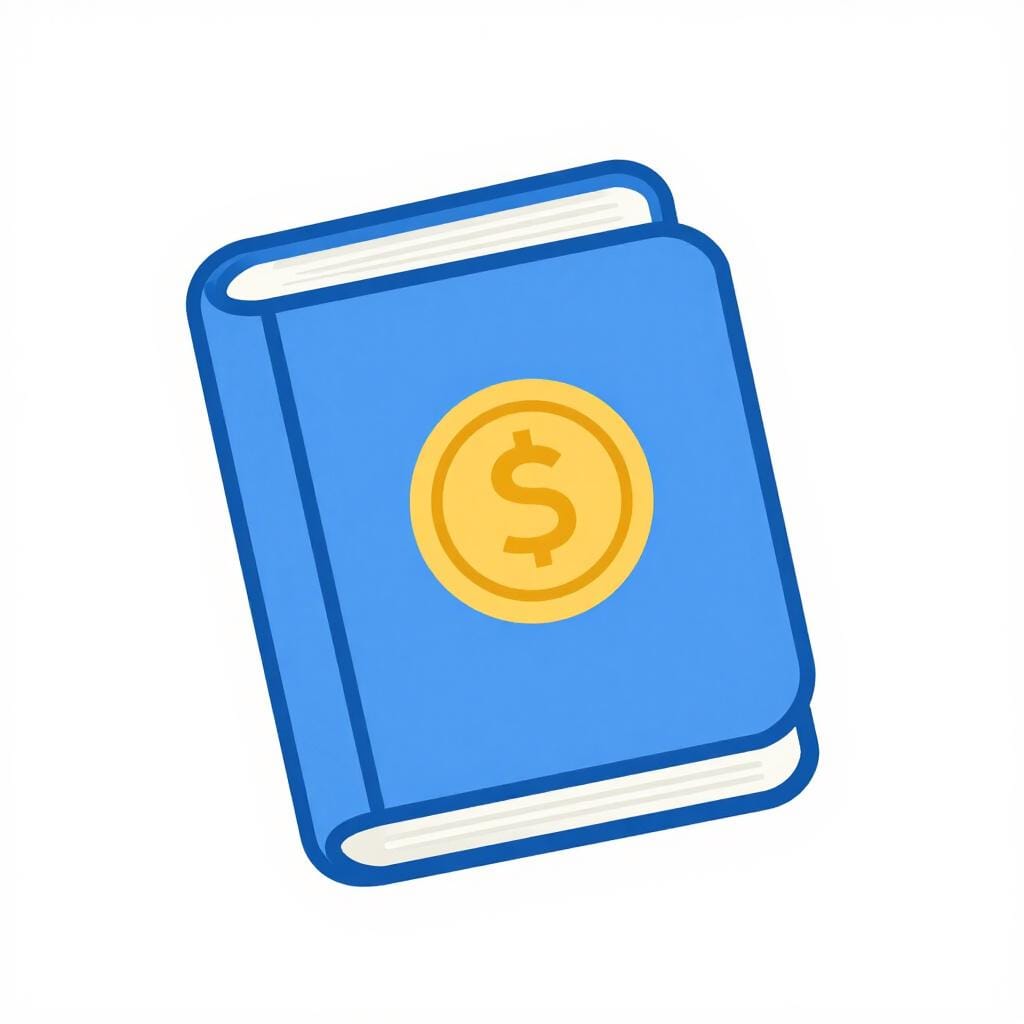 A small blue booklet with the image of a gold coin on the cover, representing a bankbook.