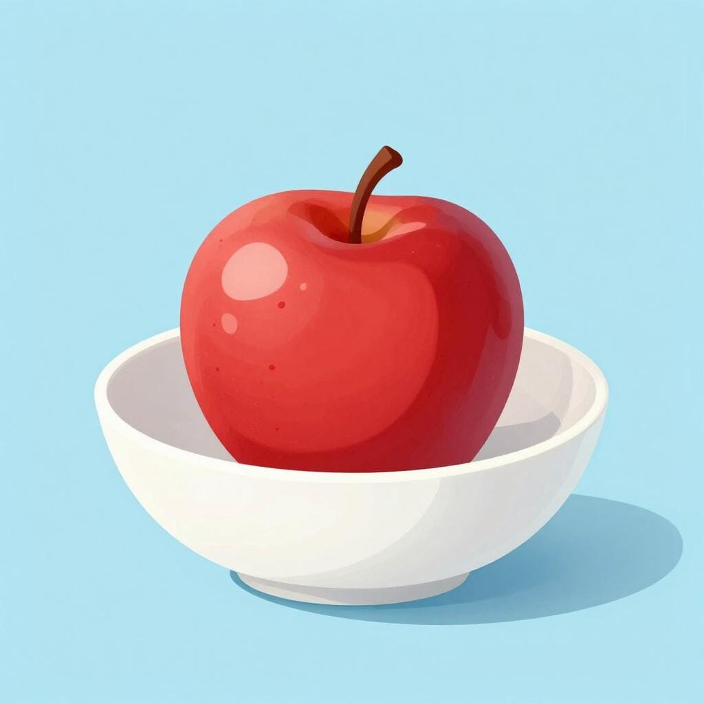 A single, bright red apple sitting alone in a plain white bowl, symbolizing something that is purely and exclusively one thing.