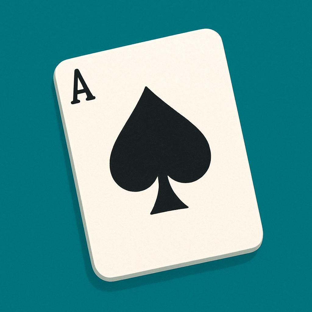 A single, large white playing card featuring one large, centered black spade symbol, indicating the Ace card.