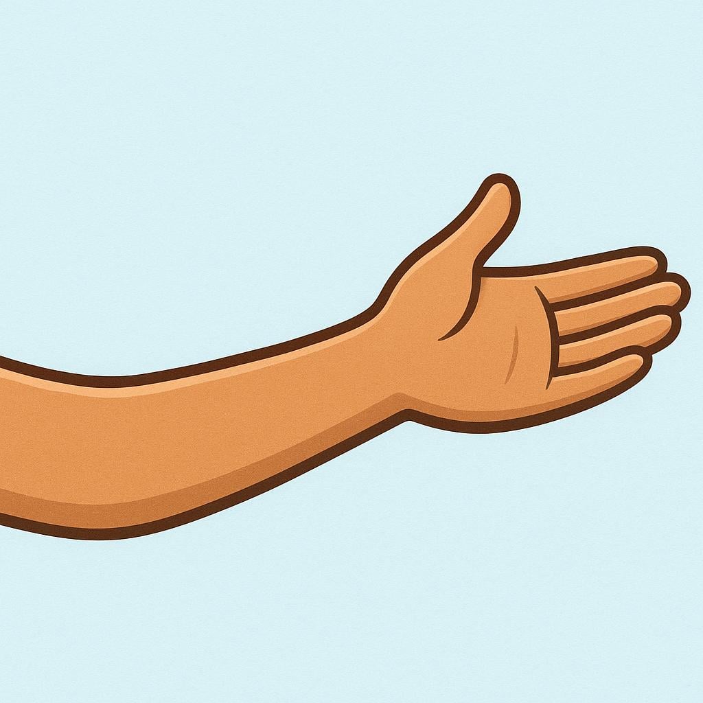A simple, stylized illustration of a human arm extending outward.
