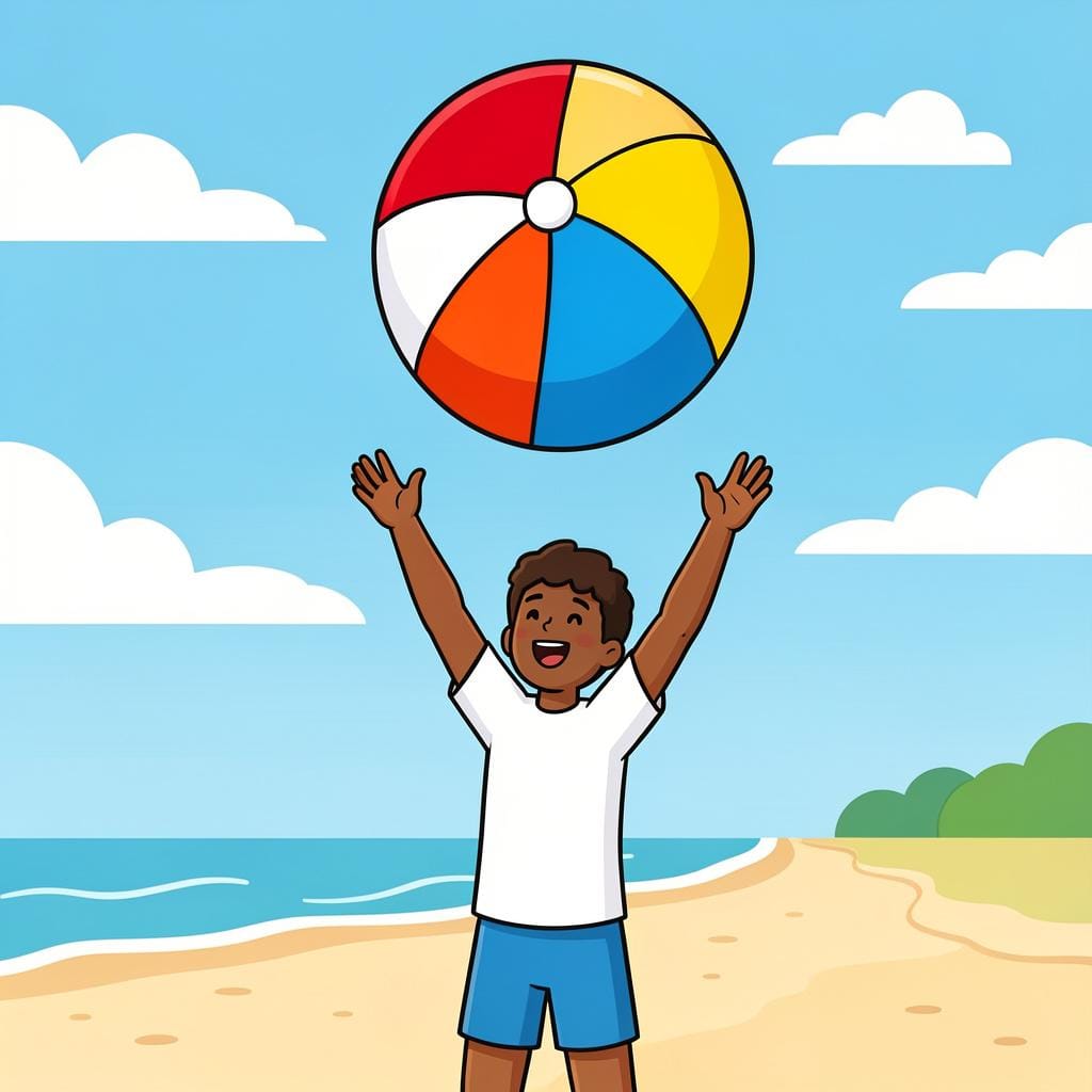 Une personne attrapant une grande balle de plage colorée avec les deux mains.