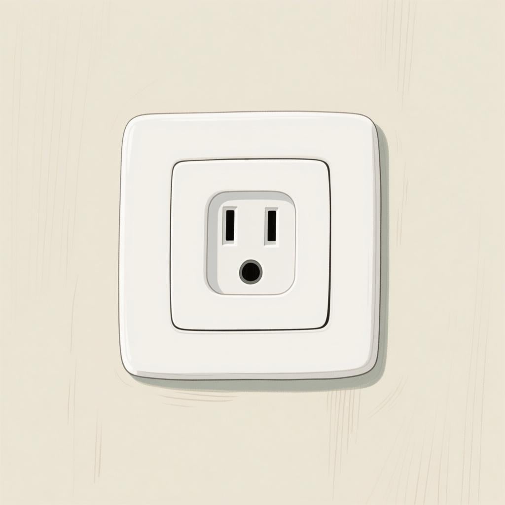 A close-up view of a standard white electrical wall socket (outlet) mounted on a wall.