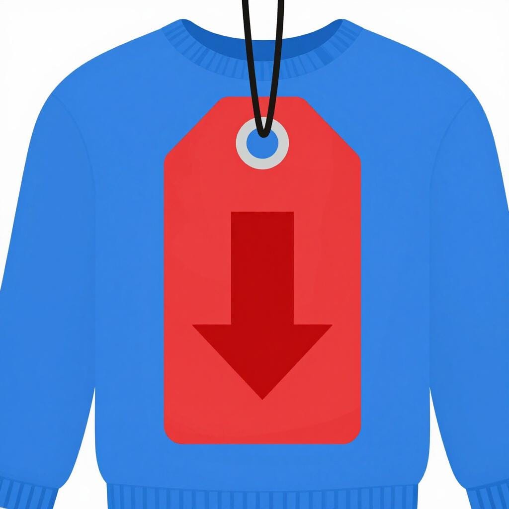 A colorful sale tag with a low price on a piece of clothing.