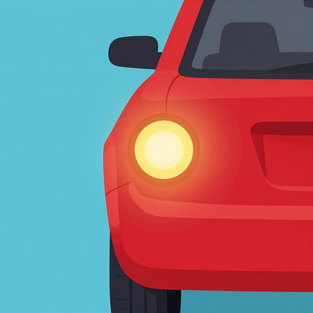 L'angolo posteriore di un'auto rossa che mostra una luce posteriore rossa accesa.