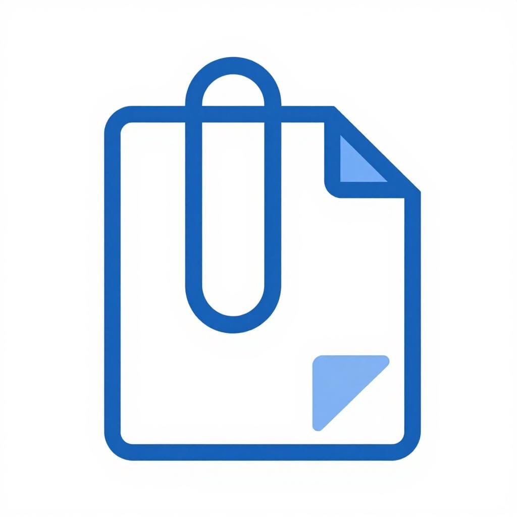 A colorful paperclip holding a small digital file icon together.