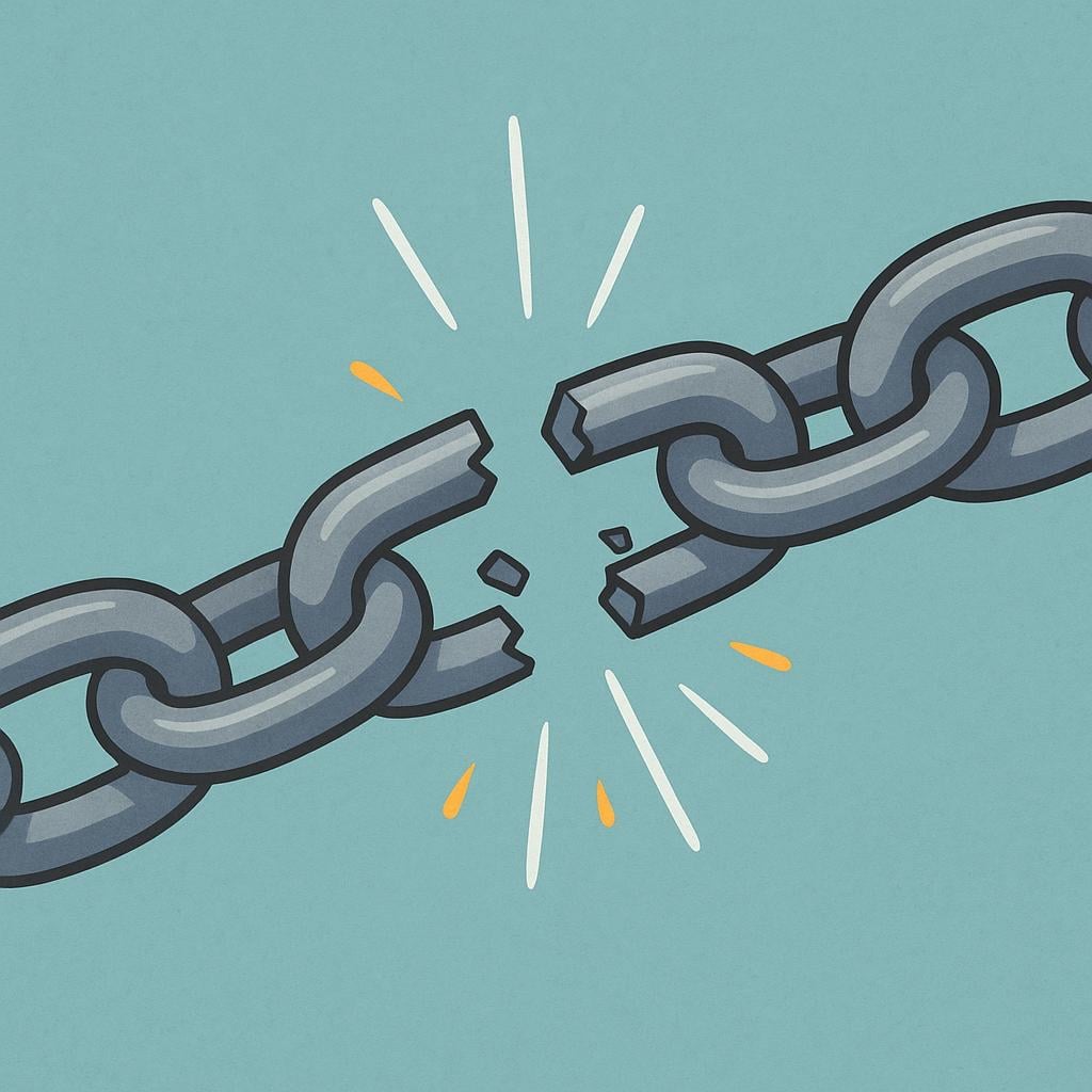 A thick, heavy metal chain being broken into two pieces, symbolizing a severe violation and the breaking of trust or safety.