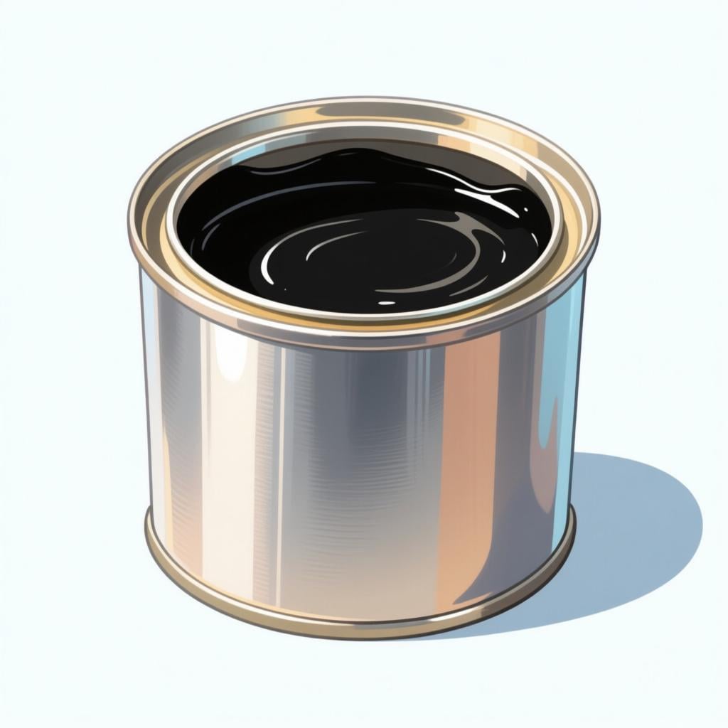A small, open paint can filled completely with deep, liquid black paint, representing the color as a concept.