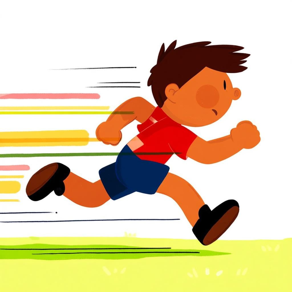A determined character sprinting forward with great speed and enthusiasm.