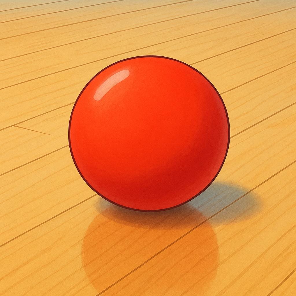 A simple illustration of a clean, shiny wooden floor surface with a colorful toy block resting on it.