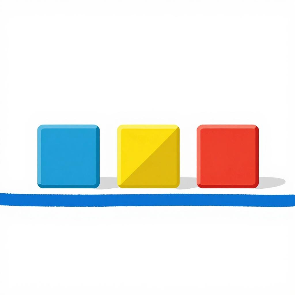 A thick blue line drawn underneath a row of simple colorful shapes on a white background.