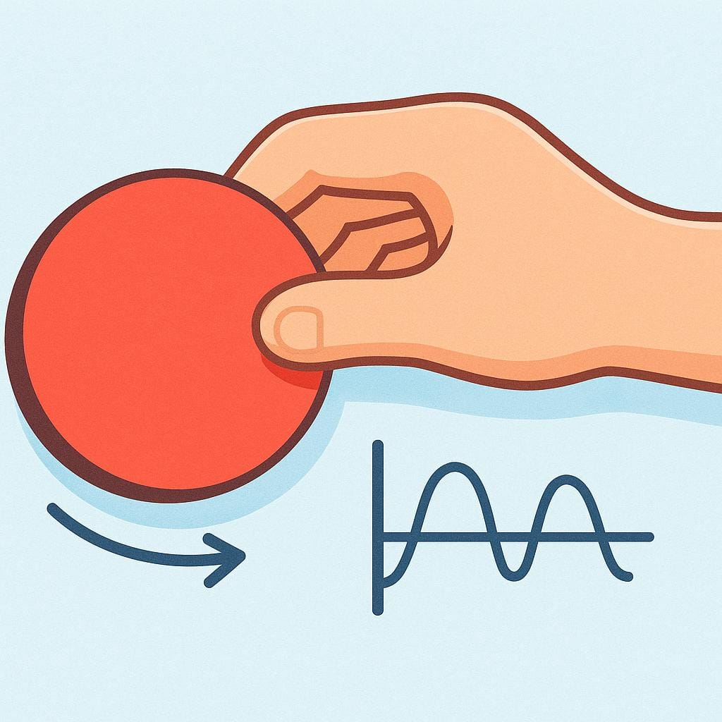 A simplified human hand is turning a large, red circular dial downwards, illustrated with a decreasing wave graphic next to it.