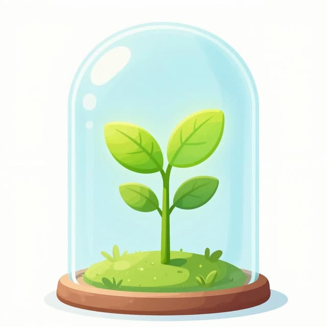 Une petite plante verte qui pousse rapidement à l'intérieur d'un bocal en verre magique et lumineux qui en agrandit la taille.