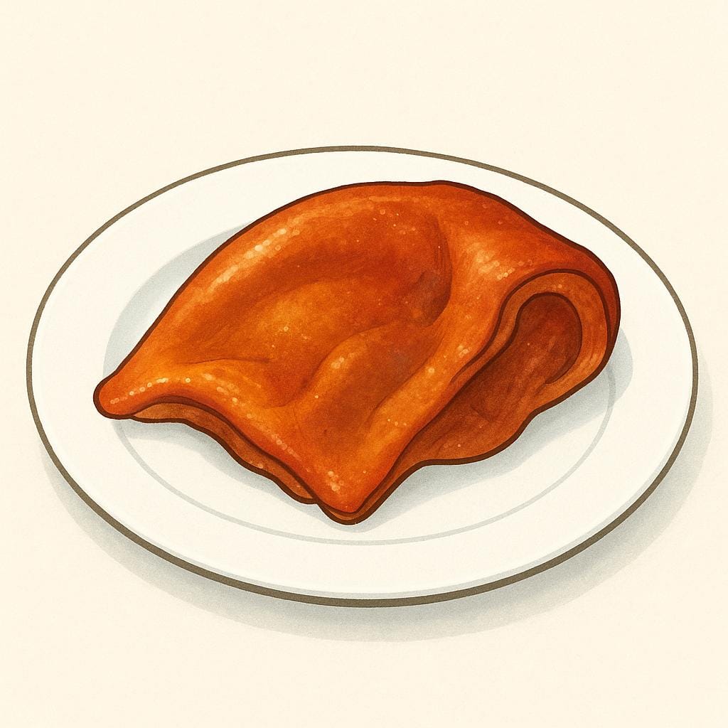 Een enkel stuk gekookt varkensoorvlees op een eenvoudige schaal.